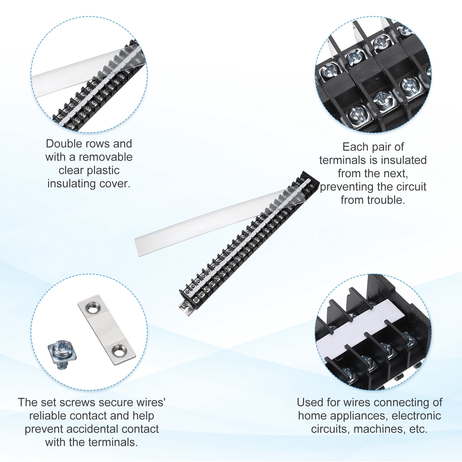 1 Pcs Barrier Terminal Strip Block 660V 30A Dual Rows 25 Positions Rail Base Screw Connector(The Shell is Made of Flame Retardant and Heat Resistant Material)
