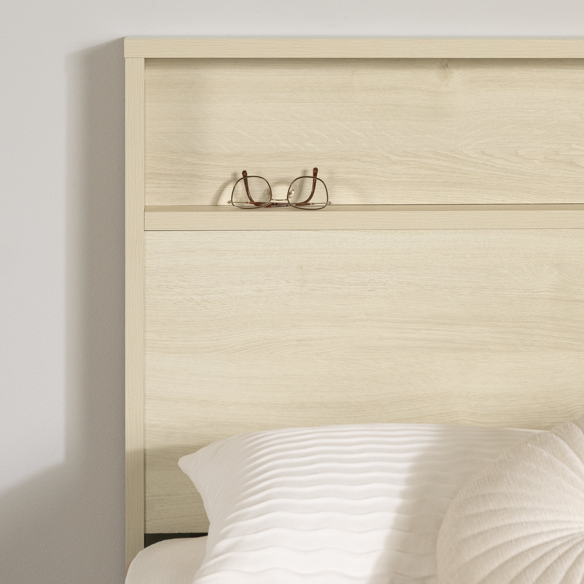 South Shore Fusion Full/Queen Headboard with Storage Shelf, in Bleached Oak