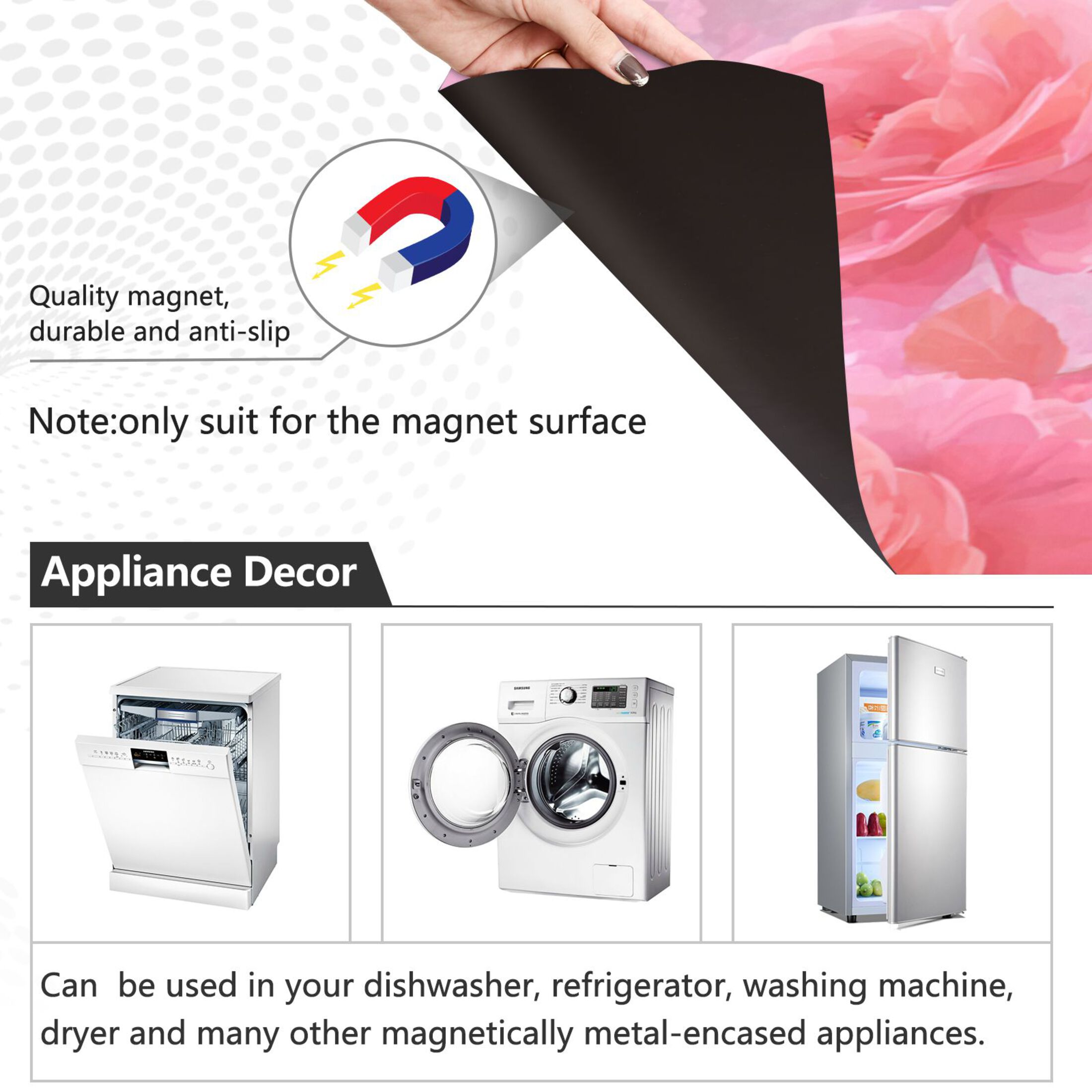 Dishwasher Magnetic Refrigerator Magnet Cover Sticker Home Decorative 23"x26" Pale Pink Roses Pattern