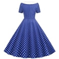 thumbnail image 3 of Dvprdro Robe de Bal pour Femme Invitée de Mariage Mode Vintage à Pois Imprimée Manches Courtes Ligne A Évasée Cocktail Fête Robe Midi, 3 of 5