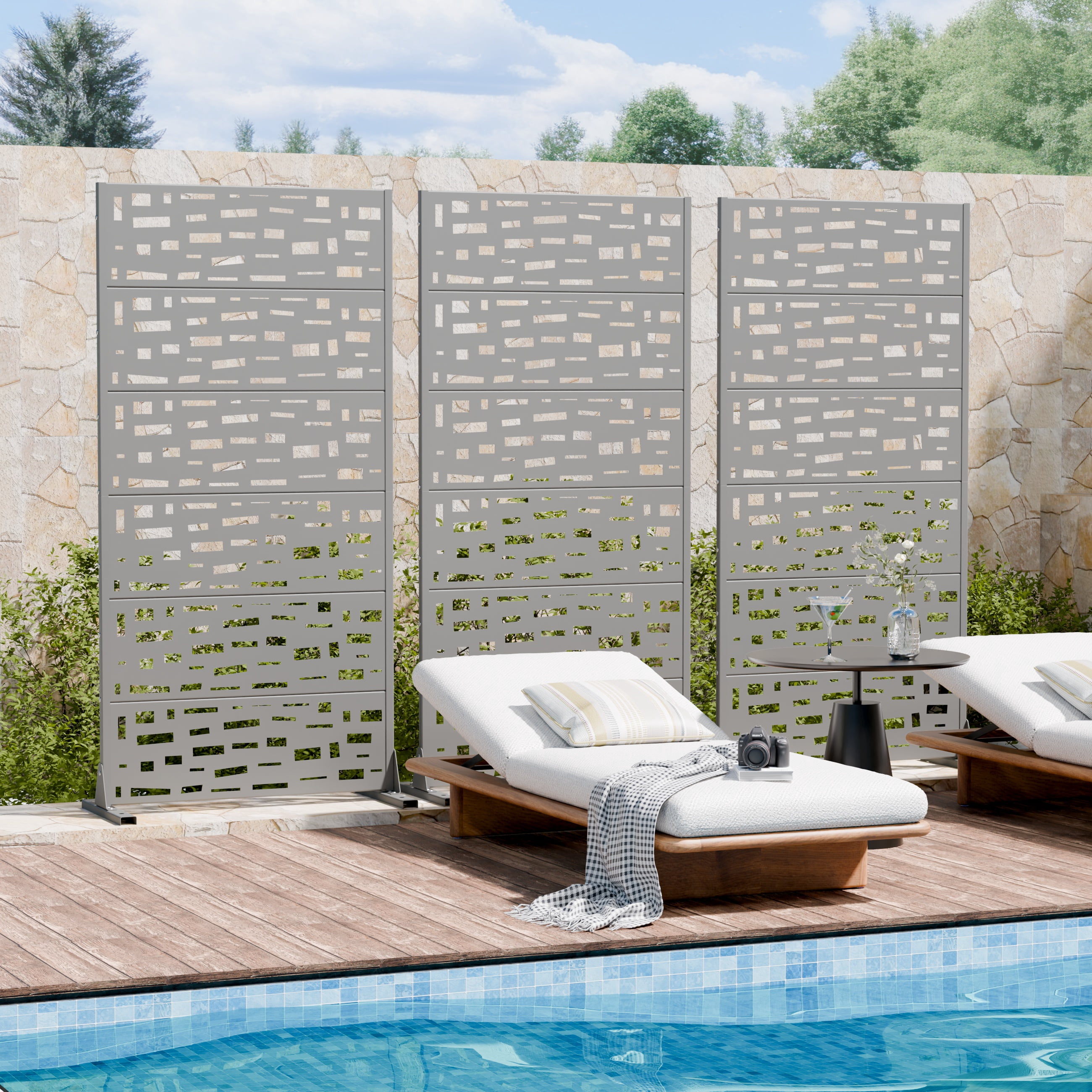 Privacy Metal Screen Fence Panel Horizontal Stripe Pattern
