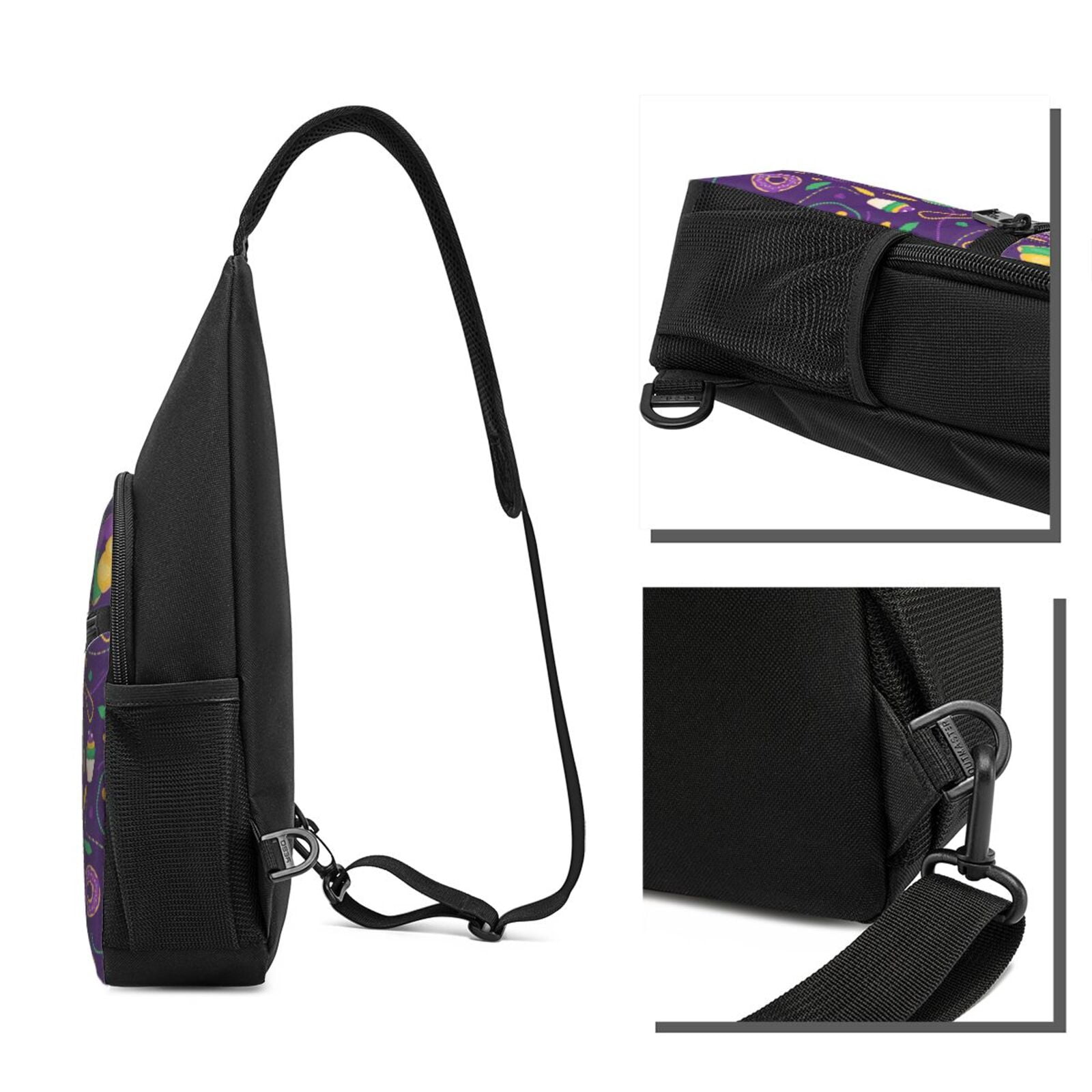 Xecao's Mardi Gras and Donuts Print Sling Bag: A Versatile Chest, Shoulder, and Crossbody Backpack for Casual Days Out, Perfect for Both Men and Women