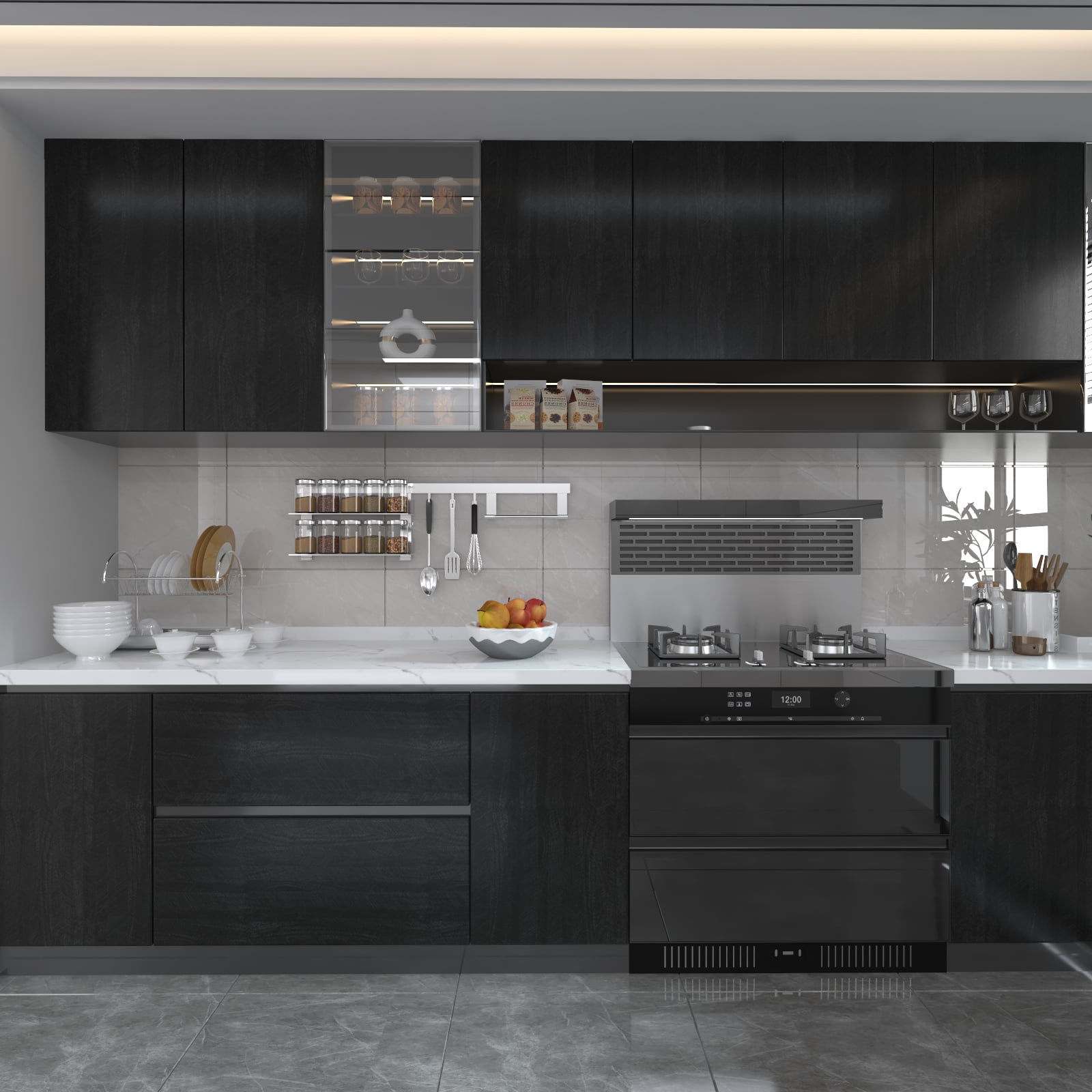 VOLEAAR Black Wood Contact Paper 15.7 x 393.7 Inches Peel and Stick Wallpaper Vinyl Self Adhesive Removable Waterproof Wood Look Grain Wall Paper for Wall Countertop Cabinet