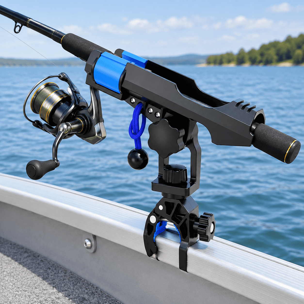 Clamp On Rod Holder For Fishing Boat Round Rail Mount