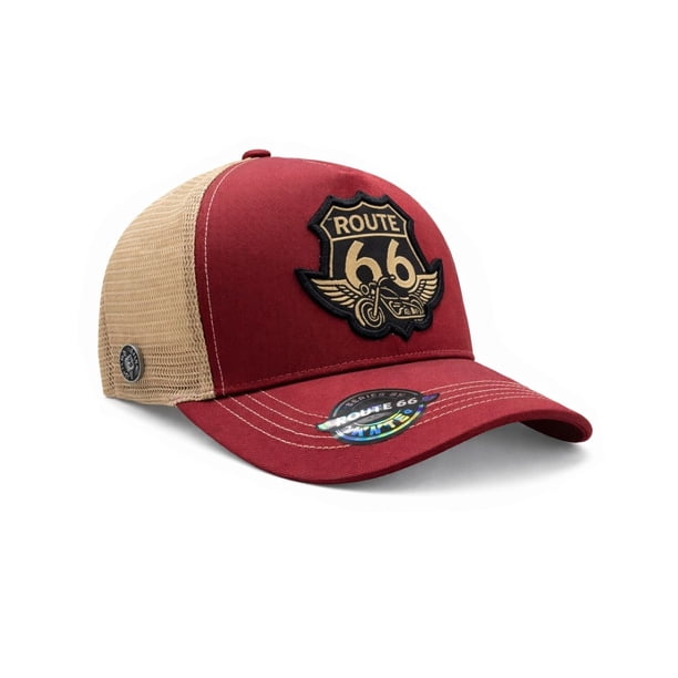 Knite Gorra Trucker Route 66 Wine Beige Malla Transpirable Biker Hombre