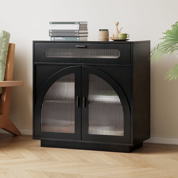 Pusnapku Buffet Sideboard with Storage, 31" Wood Entryway Cabinet with Glass Doors and Drawer, Freestanding Accent Cabinet, for Hallway, Living Room
