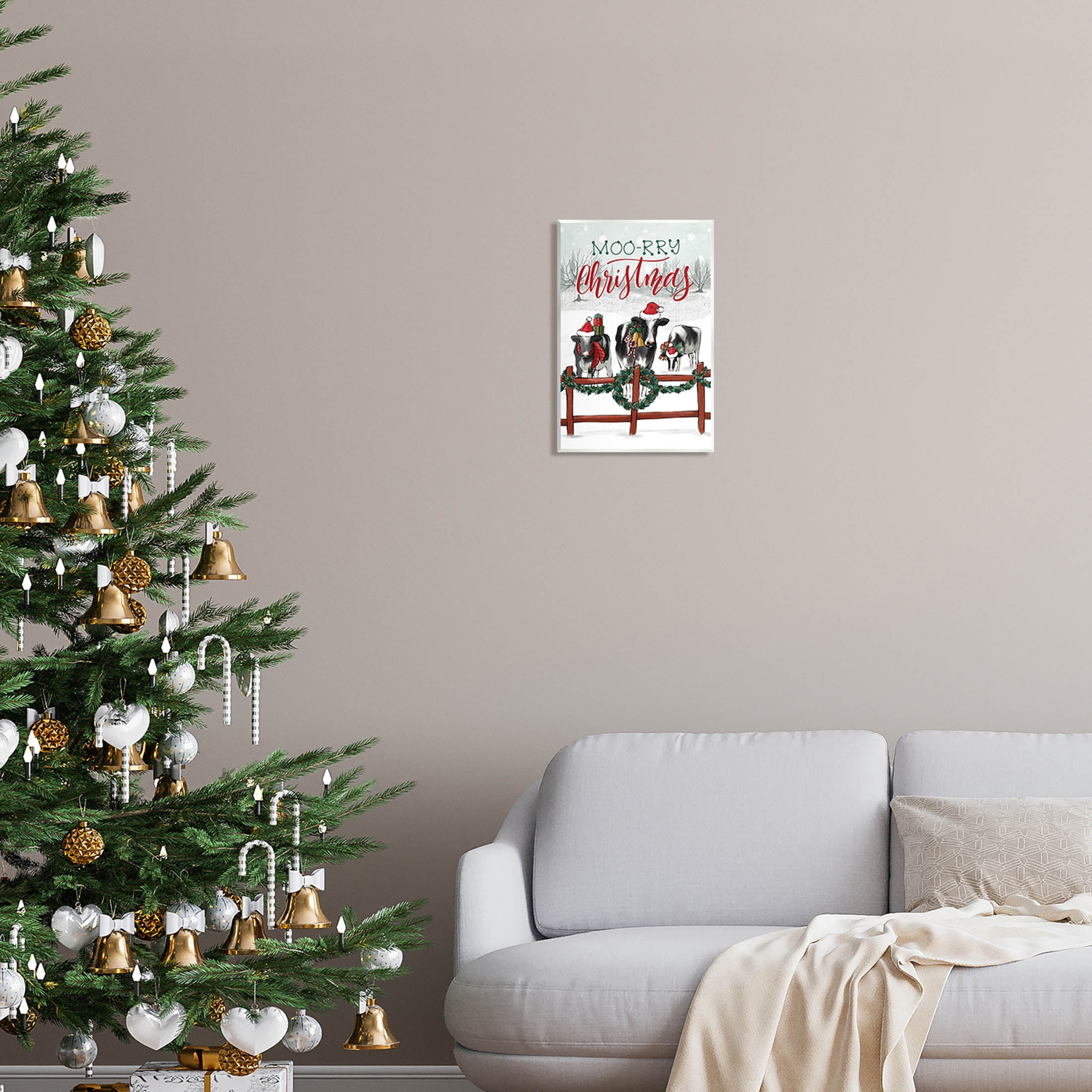 Moo-rry Christmas Holiday Snowy Cows Holiday Graphic Art Unframed Art Print Wall Art
