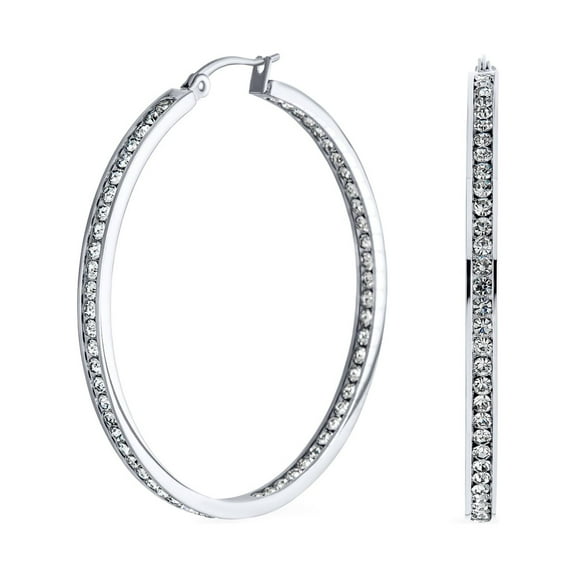 Bling Jewelry Womens Channel Set Crystal Large Statement Hoop Earrings Stainless Steel 2" Diameter