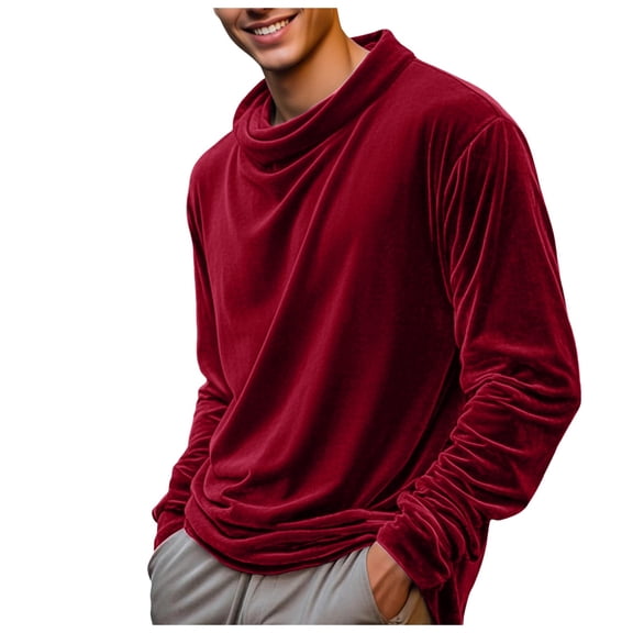 SUYIDA Men's Turtleneck Thermal Top, Long Sleeve Velvet Crewneck Tee, Breathable Warm Comfortable Fashion Shirt
