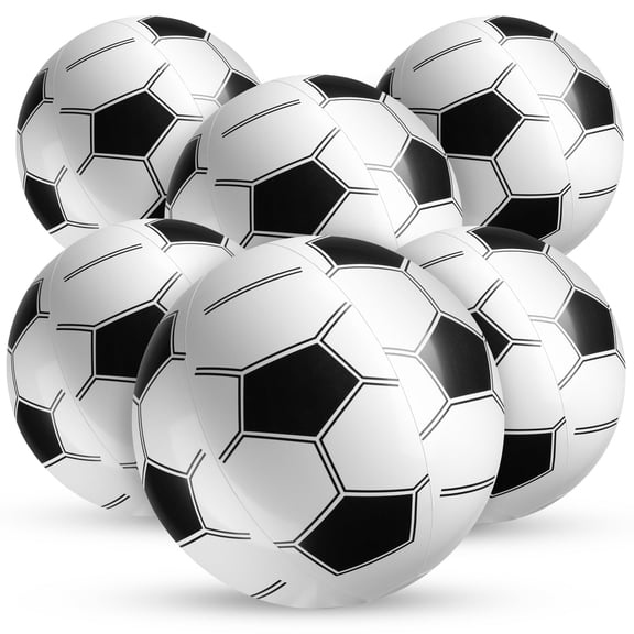 KiddieLoot Inflatable Soccer Beach Balls 6 Pack – 16 Inch PVC Blow Up Pool Balls for Kids, Summer Pool Toys, Sports Party Favors, Outdoor Beach & Pool Games