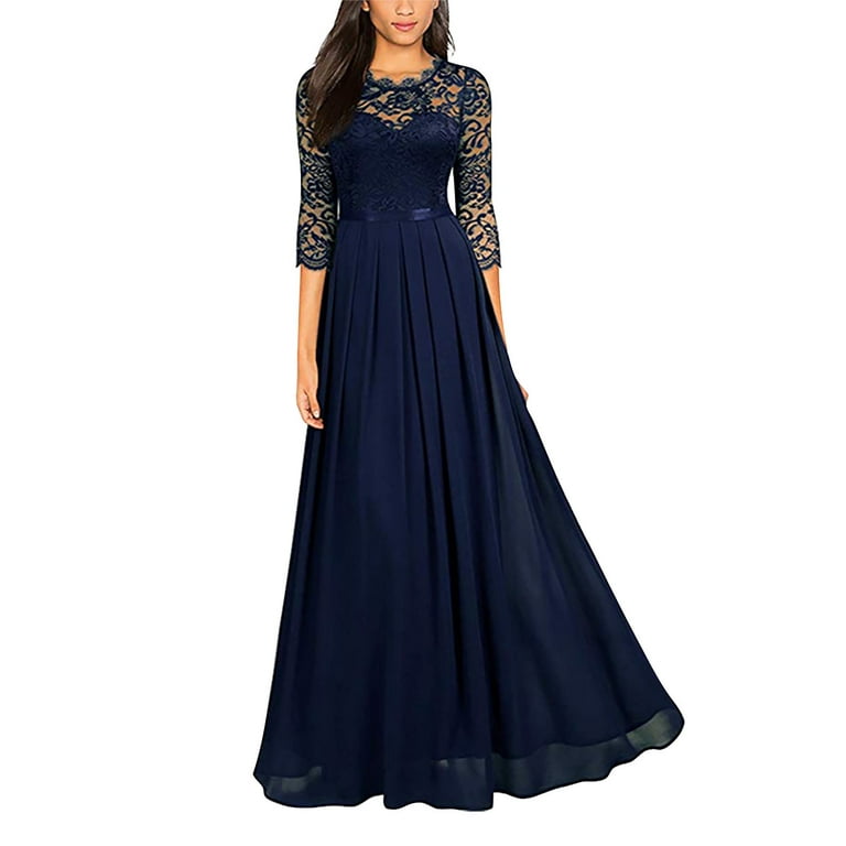 Kpoplk Semi Formal Dresses for Women Wedding Guest,Vintage Tea Dress for Women, Fit Flare Dress for , 3/4 Sleeves(Blue,L), Women's, Size: Large