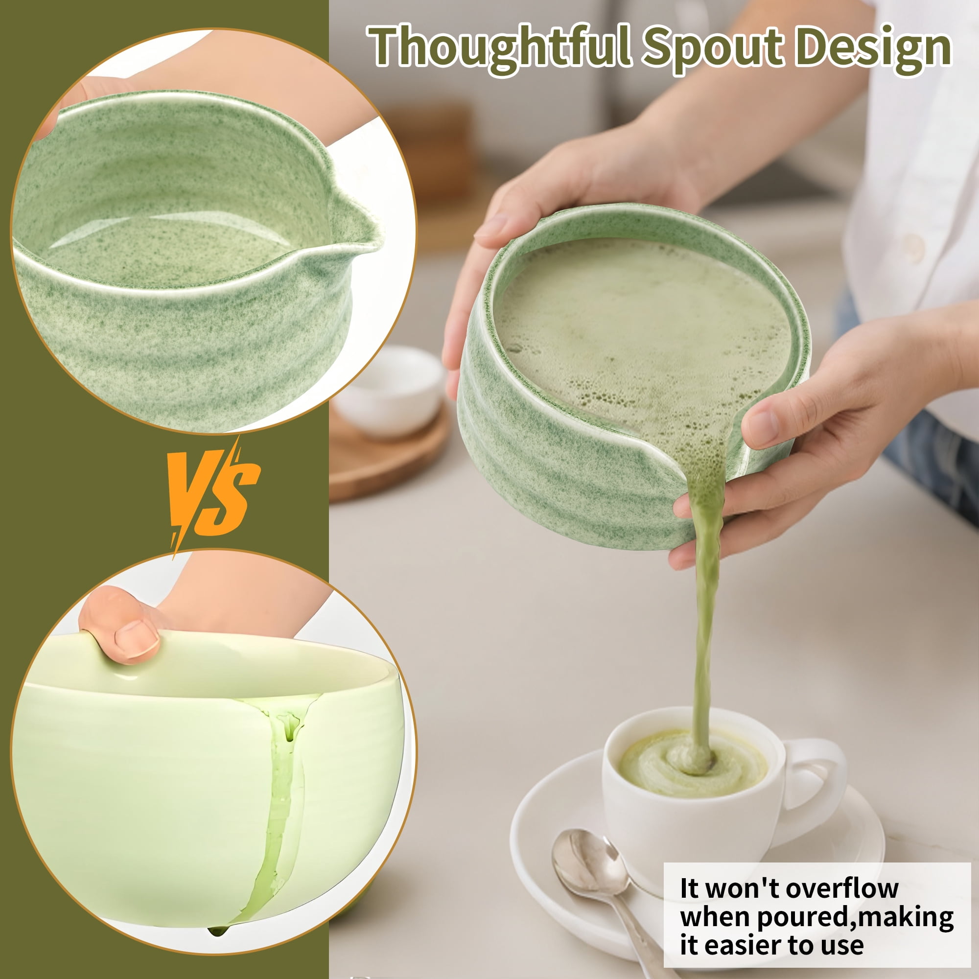 Matcha Whisk Set, Ceramic Matcha Set Includes Matcha Bowl, Matcha Whisk and Holder, Bamboo Scoop, Scoop Rest, Matcha Sifter Tea Towel and Milk Frother - 8 Pcs Matcha Tea Kit for Matcha Lovers