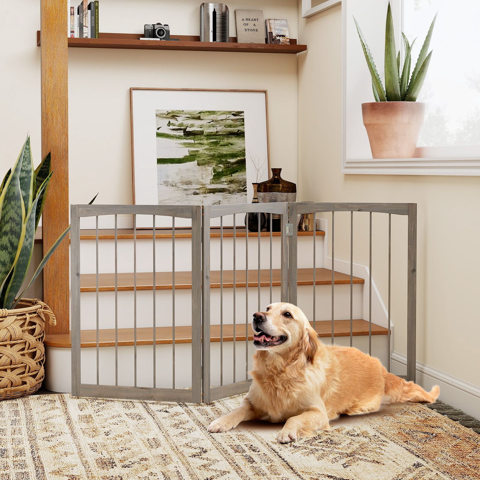 30 Inch Tall Wooden Pet Fence 3 Panel Foldable Gate for Cats Small Medium Dogs