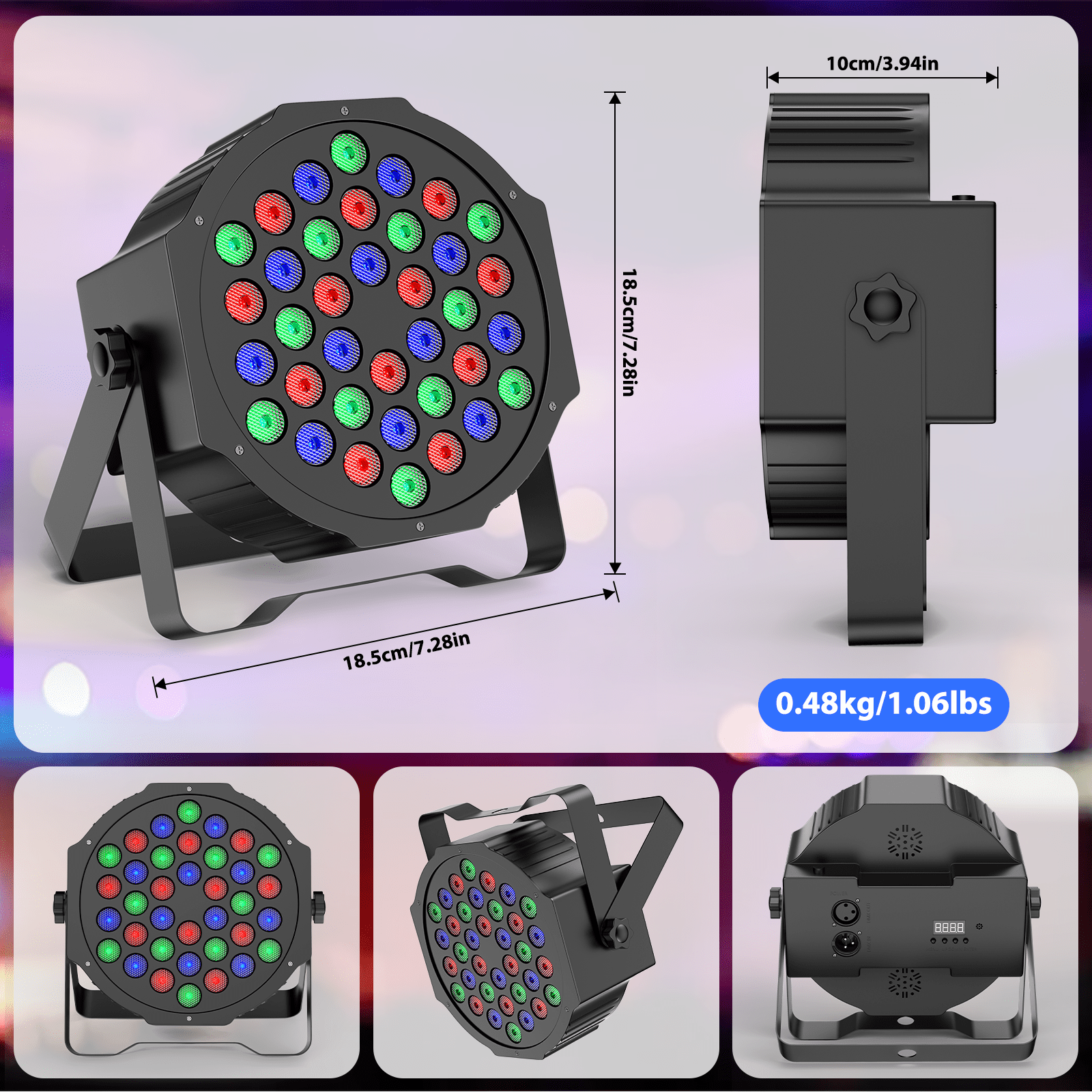 4Pack 36-LED RGB DJ Par Lights with Remote - DMX/Sound Sync for DJ, Wedding, Party, Club & Stage Lighting