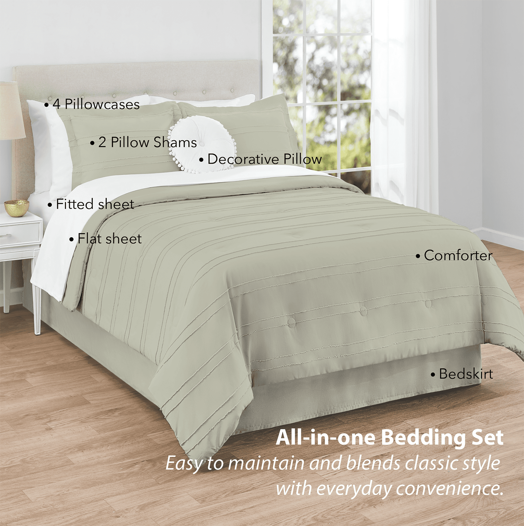 Mainstays All in One Reversible Comforter and Sheet Set- 11 Piece, Queen, Soft Sea