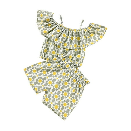 

GWAABD Toddler Girls Summer Outfit Sets Polyester Girls Summer Clothes Set Love Print Short Sleeve T Shirt Top Stretch Shorts Set 2PCS Casual Outfits 100
