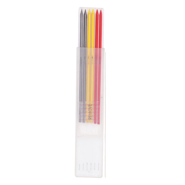 Juego de 6 recambios para lápiz de carpintero de 2,8 mm HB, herramientas de marcado y trazado para carpintería, cera de grafito negra, roja y amarilla.