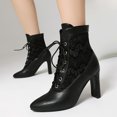 thumbnail image 3 of Vintage Dress Combat Boots for Women Mid Century Lace Leather Patchwork Pointed Toe Lace up High Heel Short Ankle Booties Black Size 7, 3 of 6
