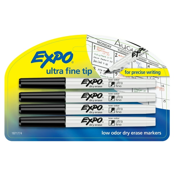 LowOdor DryErase Marker Ultra Fine Point Black 4/Pack