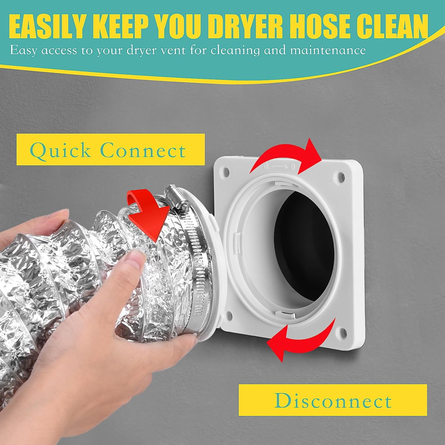 Dryer Vent Hose Connector Kit - Dryer Vent Wall Plate with Hose - Dryer Duct Connector with Quick Connect & Disconnect Dryer Dock Connector (Dryer Vent Connector with 4in-5ft Hose)