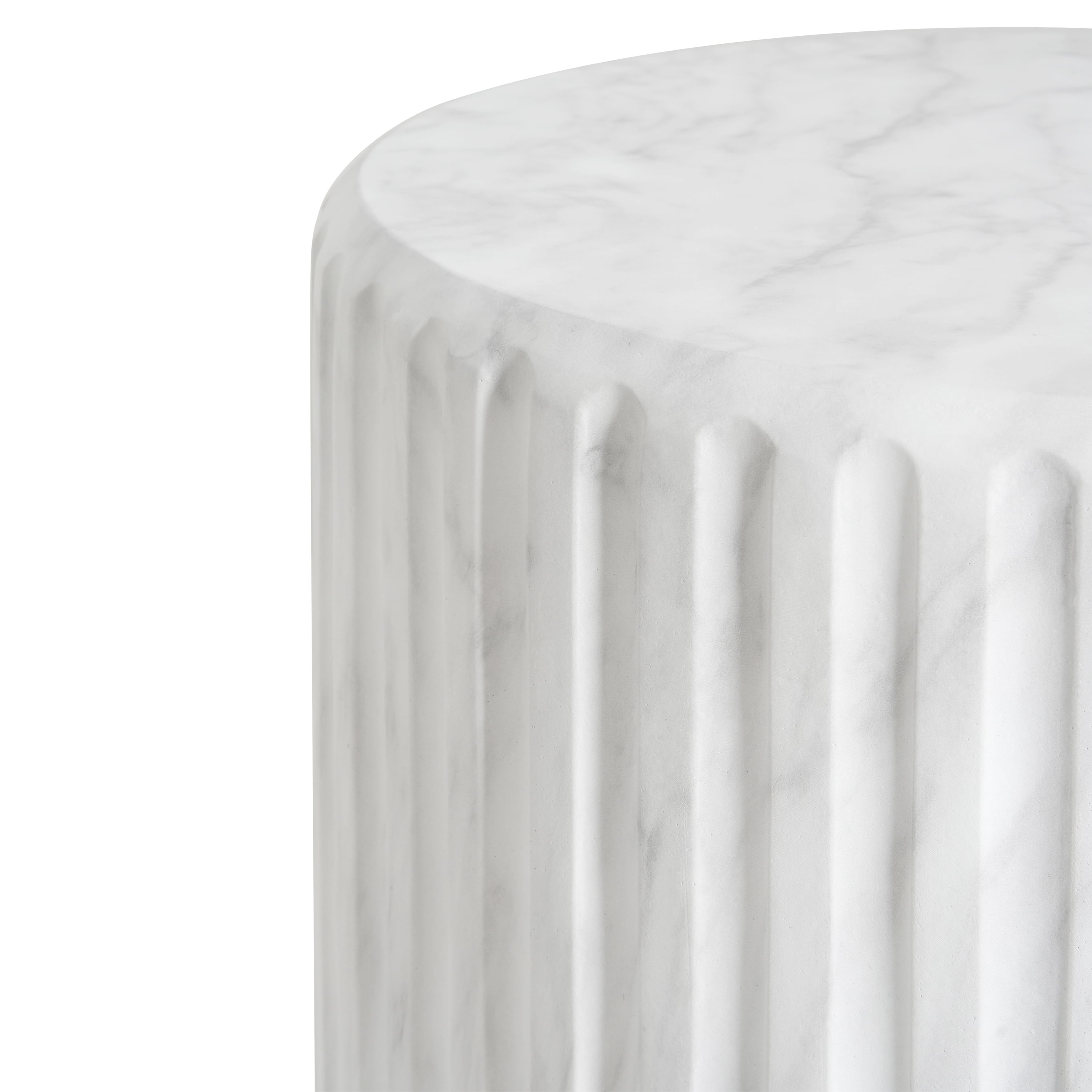Carved Side Table, Outdoor White End Table for Patio Garden, White