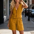 thumbnail image 7 of Costeam Womens Linen Blend 2 Piece Outfit Sleeveless V Neck Button Down Vest High Waist Shorts with Pockets Casual Summer Matching Set Lightweight Breathable, 7 of 7