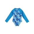 thumbnail image 5 of TSSOE Kids Girls One Piece Swimsuit Sun Protection Long Sleeve Surfing Rashguard Swimwear Blue Flower 10, 5 of 7