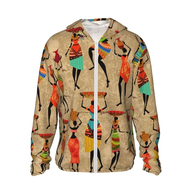 Fotbe Dancing African Women Chaqueta con Protección Solar UPF 50+ para Hombre y Mujer, Camisa con Capucha y Bolsillos-Large