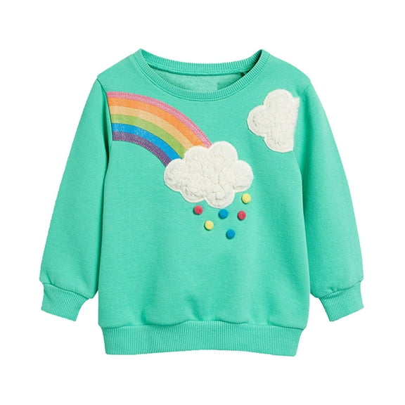Jinhomg Kids Boys Girls Cotton Tees Cute Rainbow Embroidery Tshirt Fall Long Sleeve Soft Comfy Sweatshirt Fall Giving Green 6Y