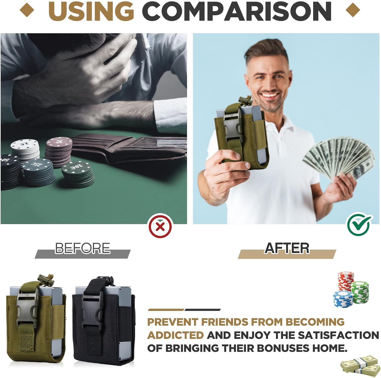 2 Pcs Metal Box with 2 Pcs Carrying Pouch Portable for Friends, Winner's Bank with Key for Casino, Small Lock Cash Box Pocket Sized for Money Safe Cash Wallet Stops Addictive
