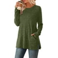 thumbnail image 4 of Ashirexll Long Sleeve Shirts for Women Winter Tops Solid Color Round Neck Short Sleeve Casual Shirt Top Blouse, 4 of 5