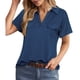 thumbnail image 1 of Top con cuello en V para mujer, elástico, suave, transpirable, Retro, moda clásica, cuello en V, pantalón corto informal suelto, Top de manga azul XXL, 1 of 6