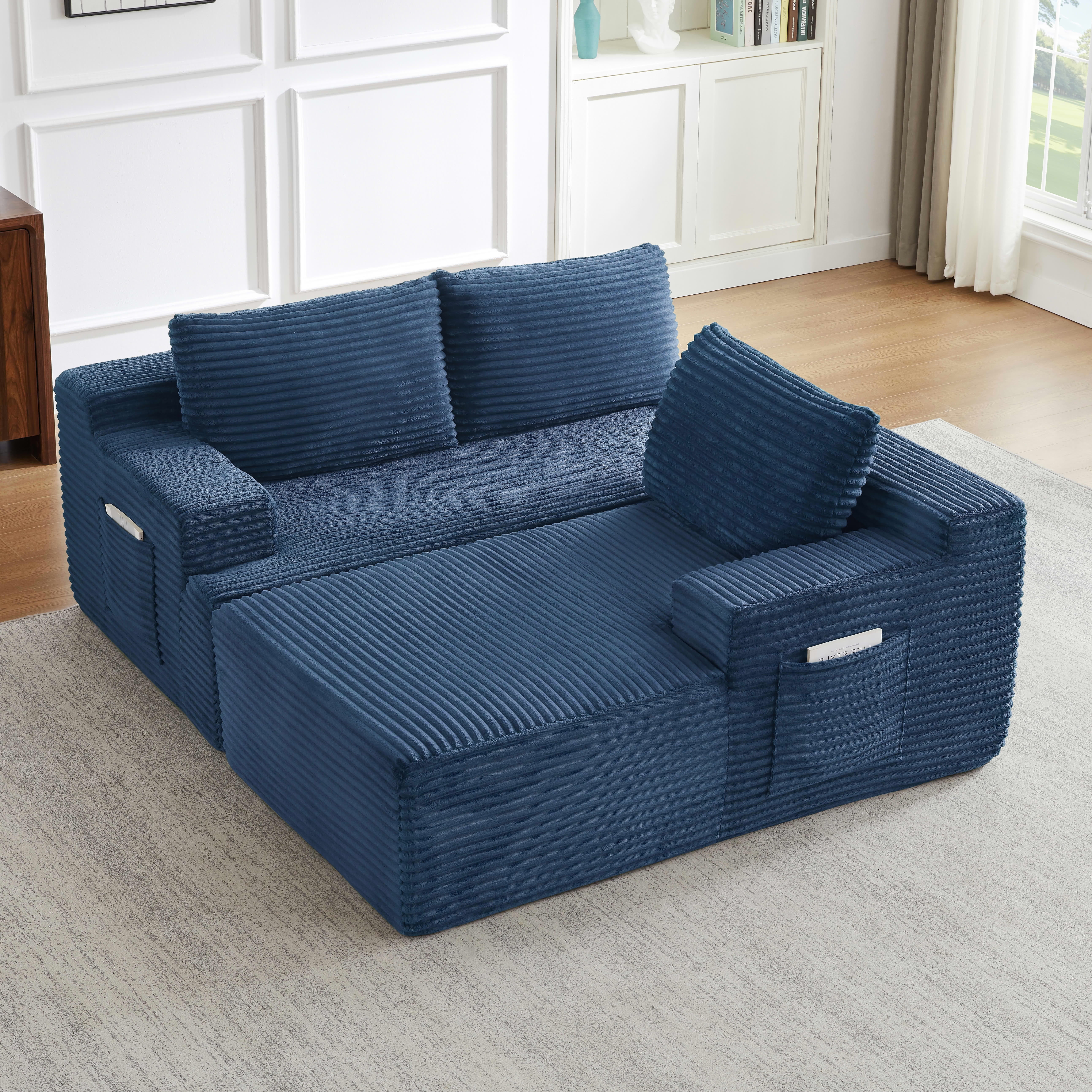 MAYEERTY L-Shaped Boneless Sectional Couch, Deep Seat Plush Sleeper for Living Room & Apartment, 96×61" Blue