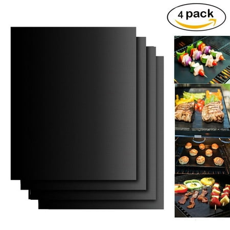 4Heavy Duty BBQ Grill Mats - Non Stick, BBQ Grill & Baking Mats - Reusable, Easy to Clean Barbecue Grilling Accessories - Work on Gas Charcoal Electric - Extended