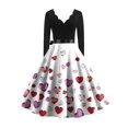 thumbnail image 4 of Valentine's Day Dresses for Women Long Sleev Vintage Love Heart Print V-Neck A-Line Cocktail Party Dress with Belt Purple M, 4 of 4