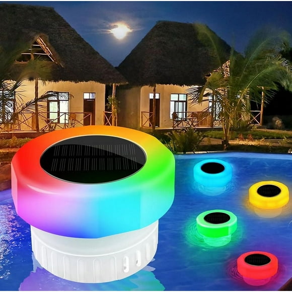 Floating Pools Dispenser Pool With Solar Light,Adjustable Pool Chlorinator Floater, Fits 1" and 3" Chlorine Tablets, Automatic Dosing Device,Pool Thermometer Floating Monitor, For All Type of
