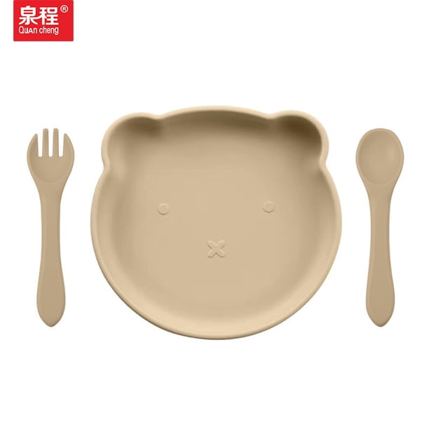 Juego de vajilla para niños con plato de oso de silicona de grado alimenticio para bebé