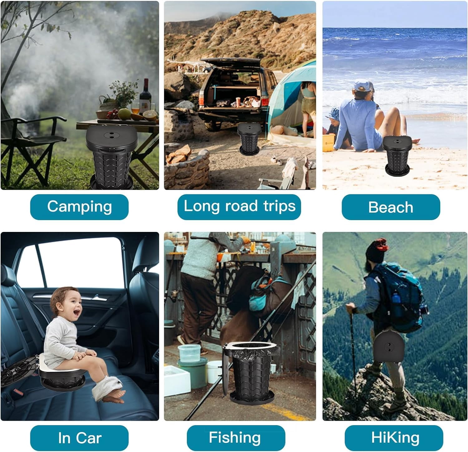 BEFUNZL Foldable Portable Camping Toilet, Height Adjustable 2.95 inches~13.58 inches, Comes with Waterproof Storage Bag and 15 Garbage Bags, Camping Toilet bearing 450 pounds