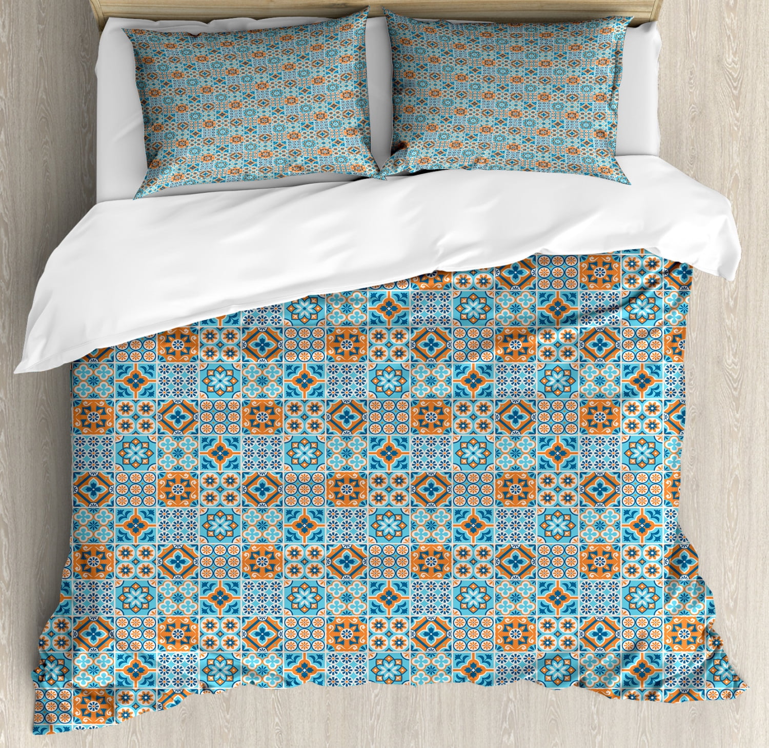 Moroccan Duvet Cover Set, Various Different Flower Design Graphic