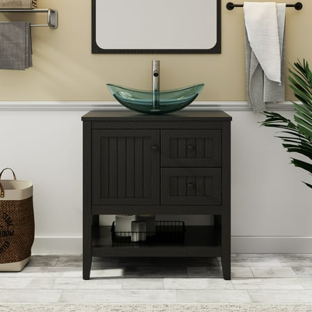 Eclife 30" Freestanding Bathroom Vanity Set with Vessel Sink, Faucet and Drain