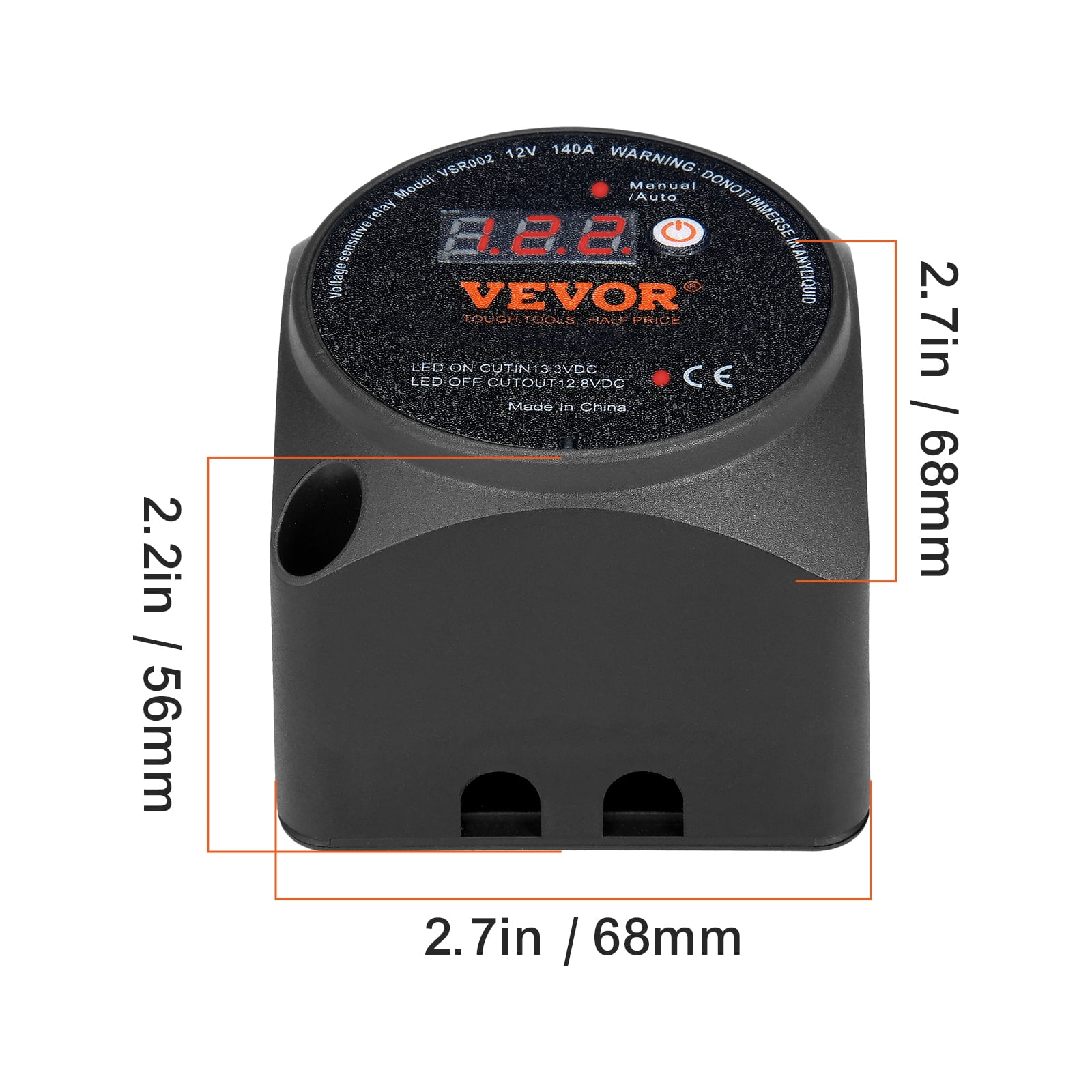 VEVOR Dual Battery Isolator Kit, 12V 140Amp, Manual and Auto Modes VSR Voltage Sensitive Relay with LCD Screen, Smart Battery Isolator for ATV UTV RV Camper Off-Road Vehicle Caravan Truck Boat Yacht