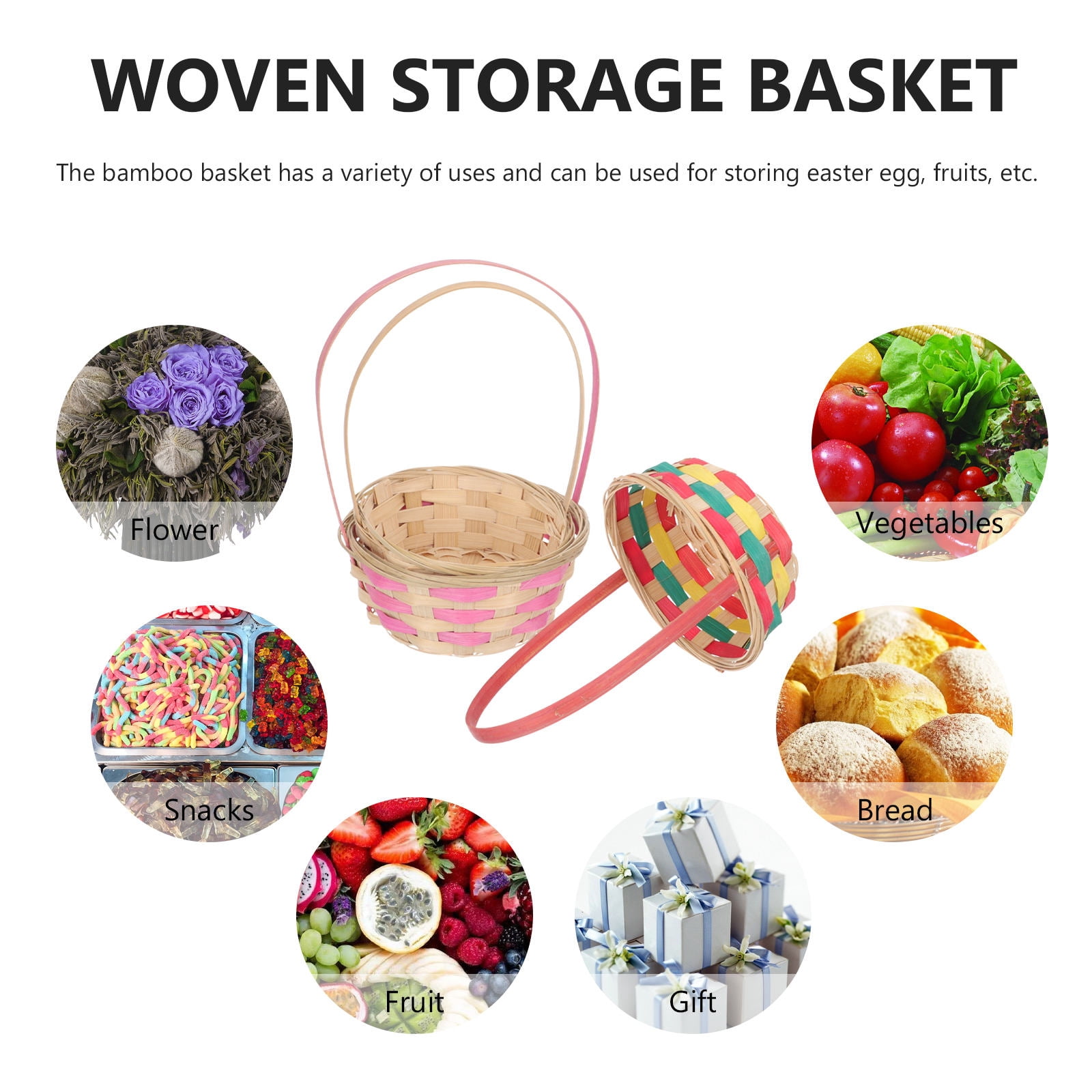 Hemoton 6 pcs  Bamboo Easter Woven Egg Storage Basket Snack Storage Basket Handheld Storage Basket
