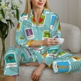 thumbnail image 6 of Honeii World Travel1 print Women's Pajama Sets Long Sleeve Button Down Sleepwear Nightwear Soft Pjs Lounge Sets-XX-Large, 6 of 7