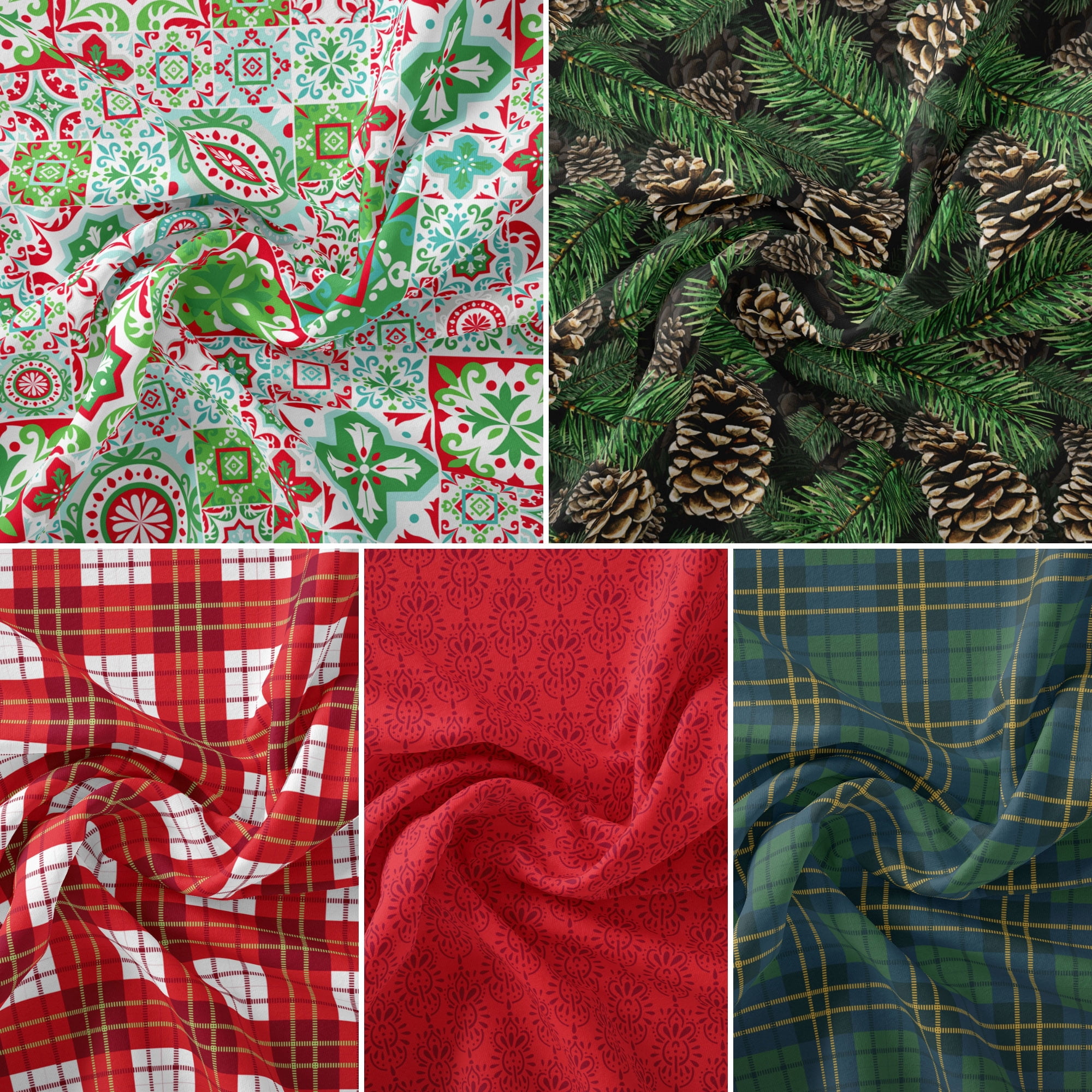(3 pack) David Textiles 18" x 21" 100% Cotton Holiday, Multi-color, for Quilting & Sewing, 5 Pieces