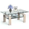 thumbnail image 1 of Costway Rectangle Glass Coffee Table Metal Legs End Table Livingroom Nature, 1 of 10