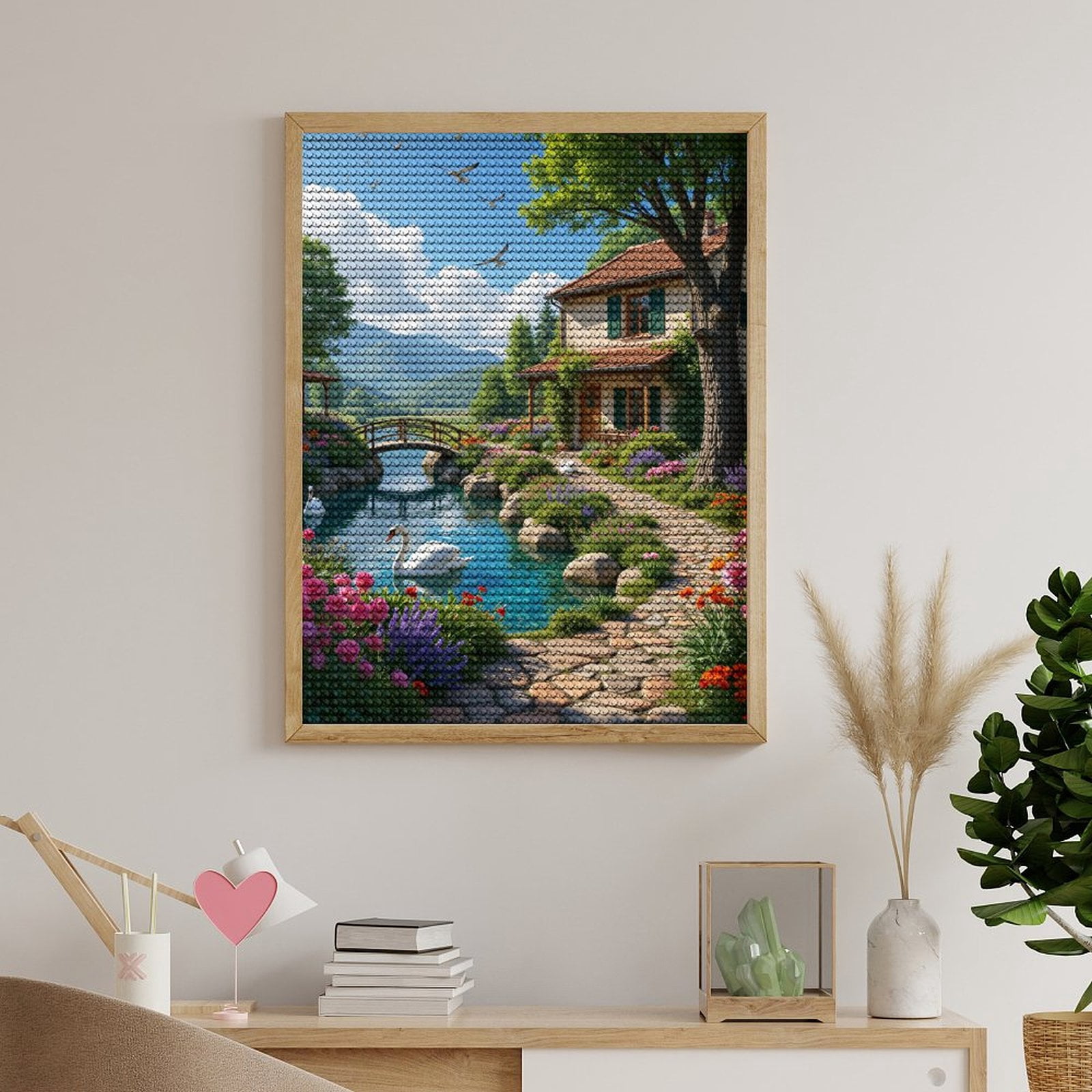 Diamond Art Kits for Adults - Idyllic Cottage Garden Scenery 5d Diamond Painting for Adults, Diamond Art for Adults Beginners, Frameless Diamond Painting Kits for Adults for Home Wall Decor