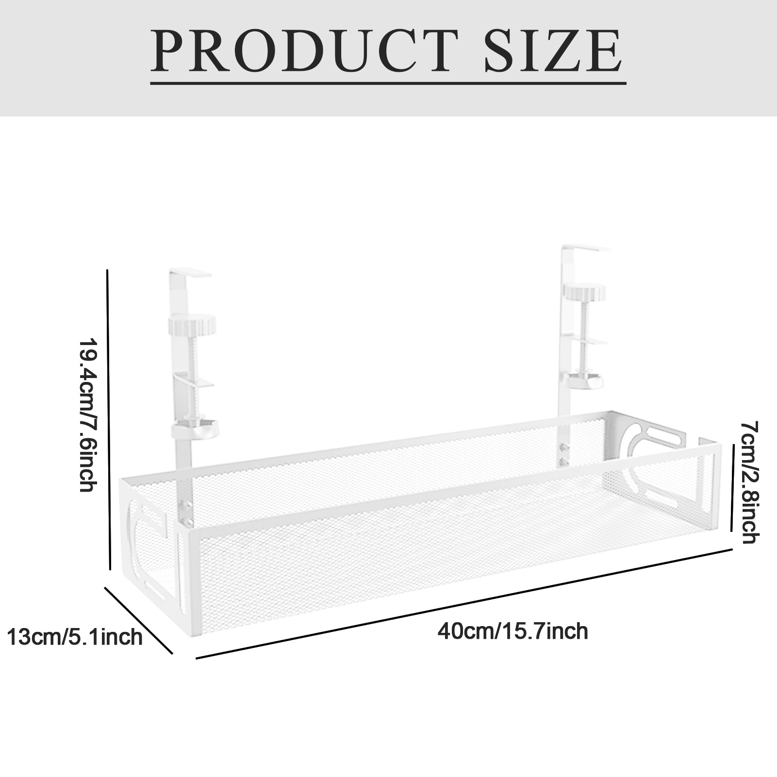 HonorHut Under Desk Cable Management Tray Heavy-Duty Desk Side Storage Basket 2 Hole Power Strip Holder Wire Organizer for Office Home White