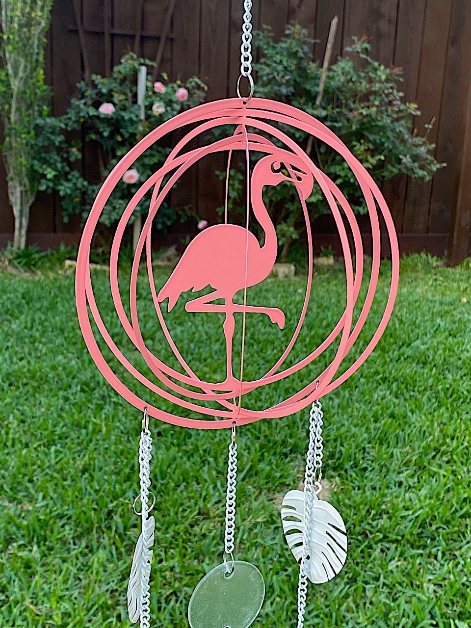 Wind Chime Sculpture 3D Spinner Pink Flamingo Metal Hanging Decorations Ornaments Outdoor Lawn Yard Garden 31"