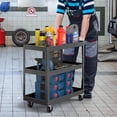 thumbnail image 5 of 3-Layer Black Service Utility Cart, Heavy Duty Cart with Flat Handle, 2 Lockable Universal Wheel, Rolling Tool Cart for Garage, Warehouse and Home, 400 lbs Capacity, 5 of 5