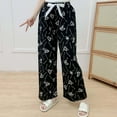 thumbnail image 2 of QQAMB Women's Pants Cotton Floral Printed Elastic Waisted Wide Leg Loose Comfy Homewear Pajamas Pants Black Free Size, 2 of 3